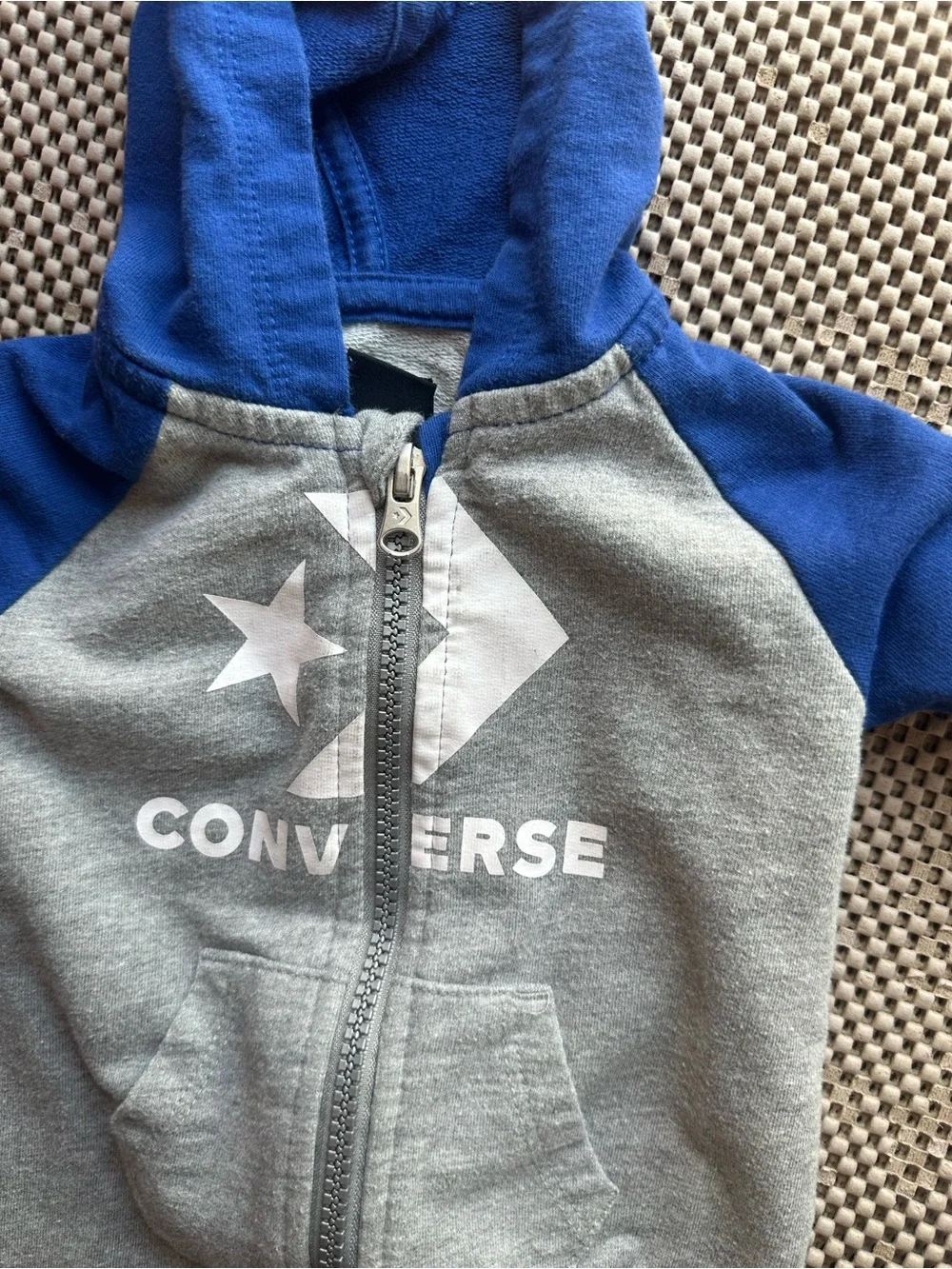 Converse Gray and Blue Toddler Hooded One-Piece Romper